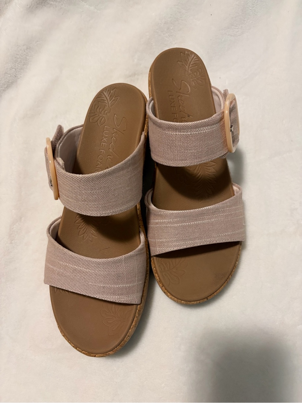 Skechers Women's Light Pink Dual-Strap Buckle Slide Sandals